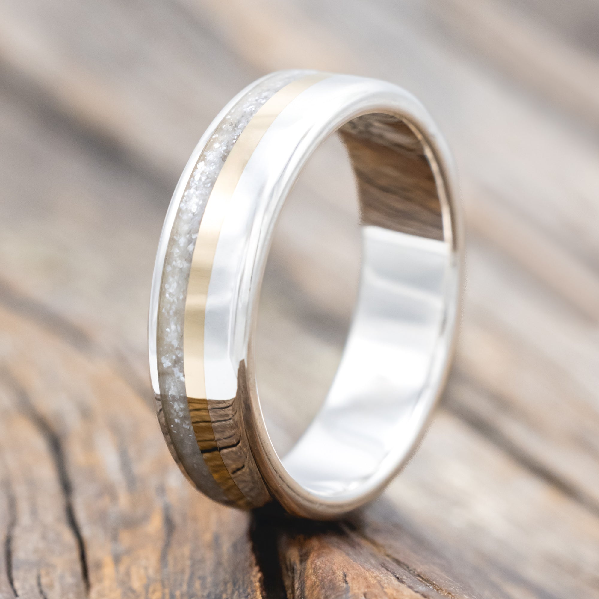 "TANNER" - DIAMOND DUST & 14K GOLD INLAY WEDDING BAND-Staghead Designs