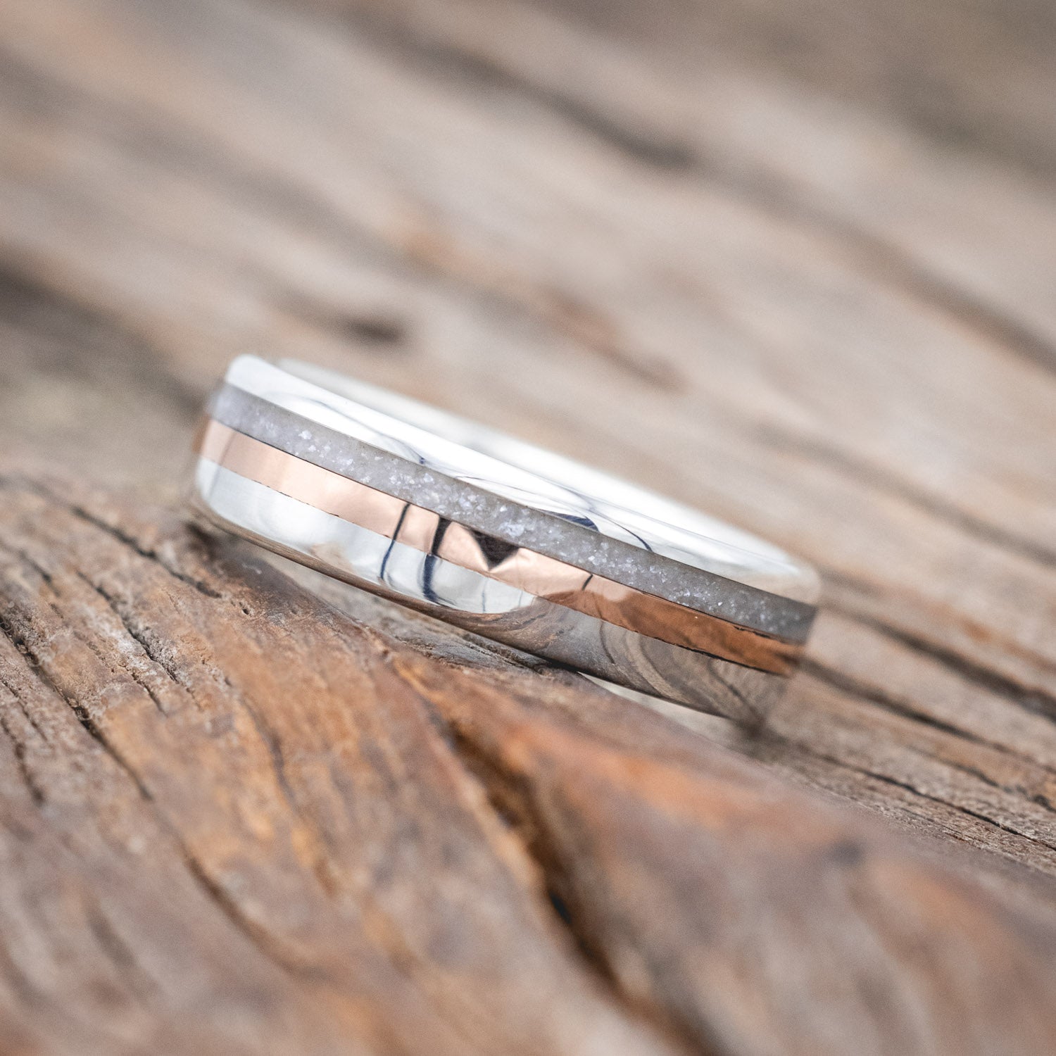 "TANNER" -DIAMOND DUST & 14K GOLD INLAY WEDDING BAND-Staghead Designs