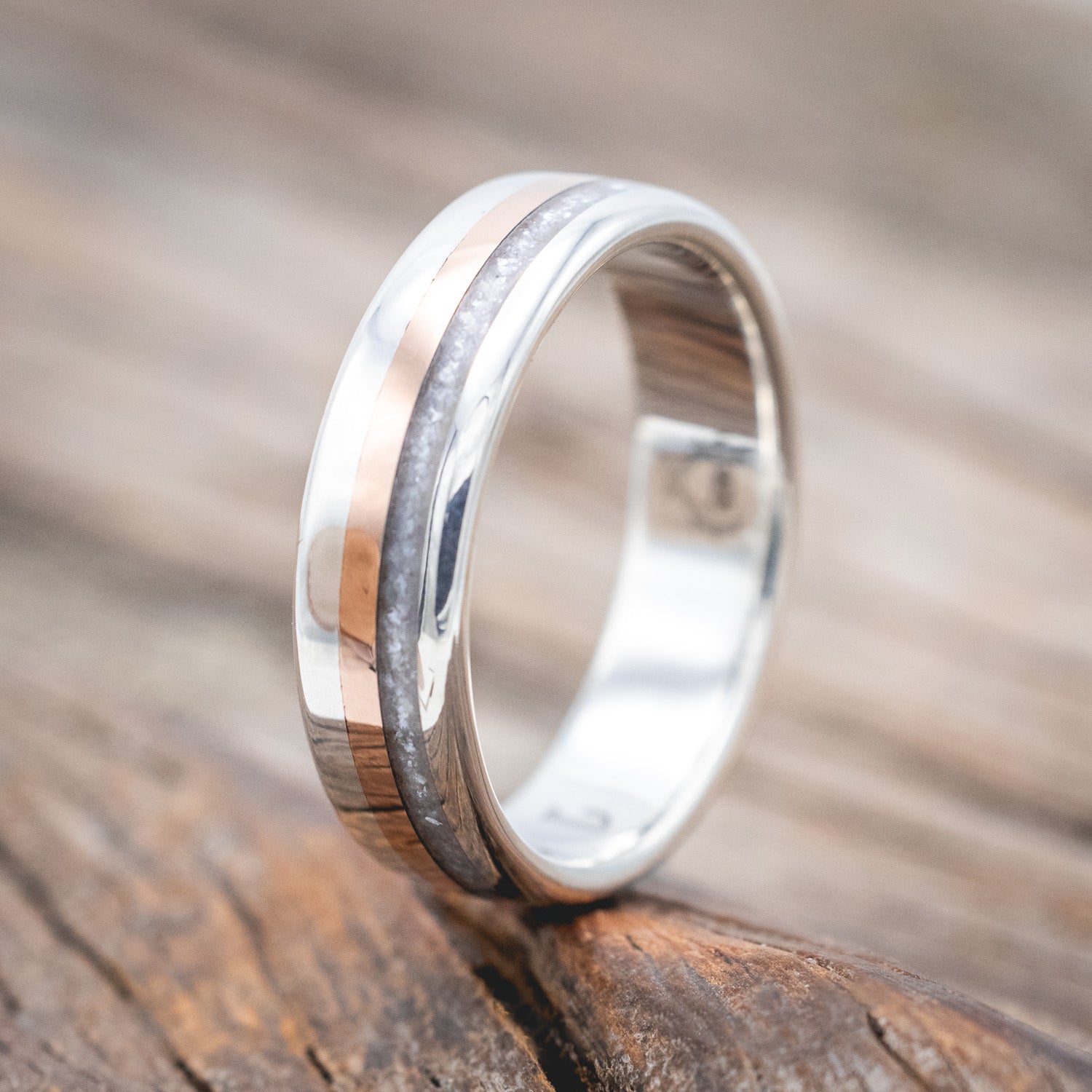 "TANNER" -DIAMOND DUST & 14K GOLD INLAY WEDDING BAND-Staghead Designs