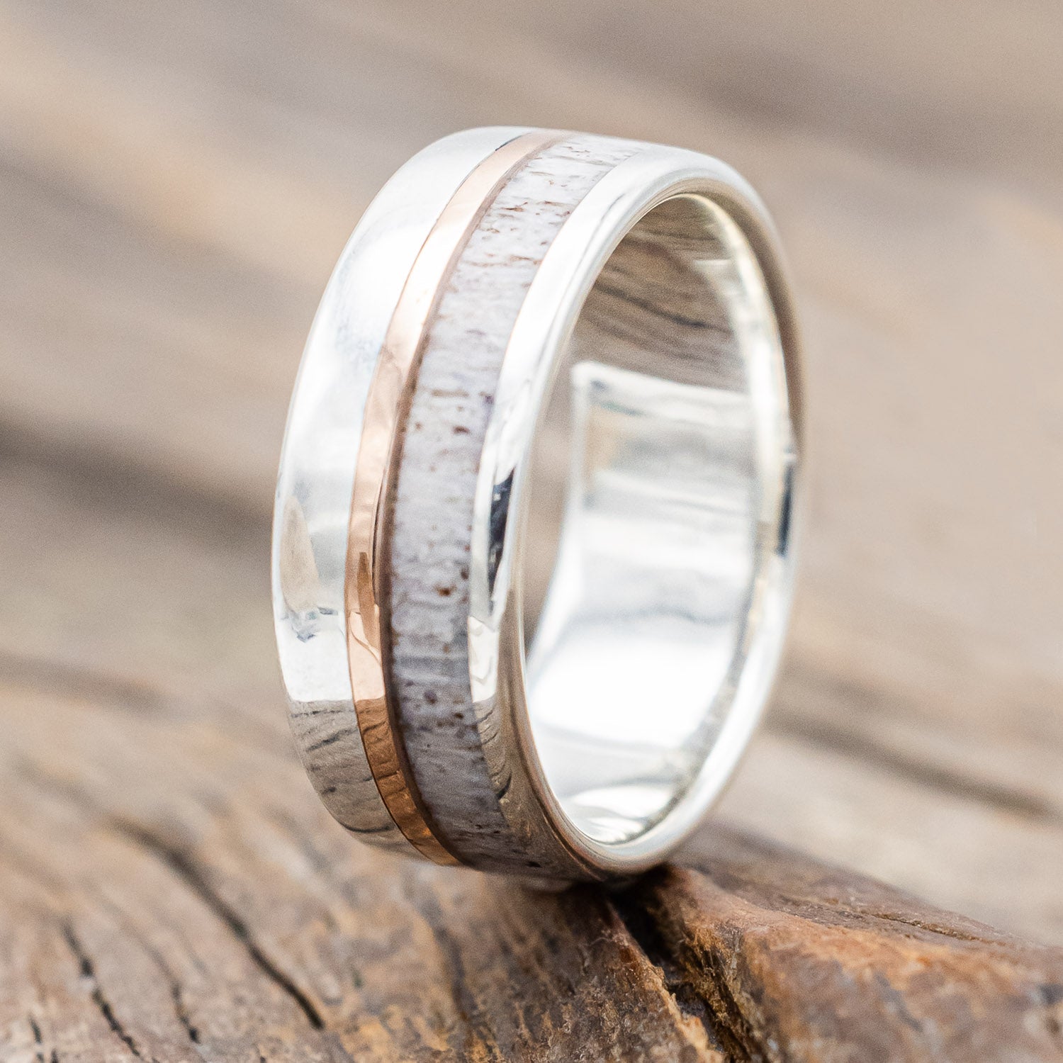 "TANNER" - ELK ANTLER & 14K GOLD INLAY WEDDING BAND-Staghead Designs