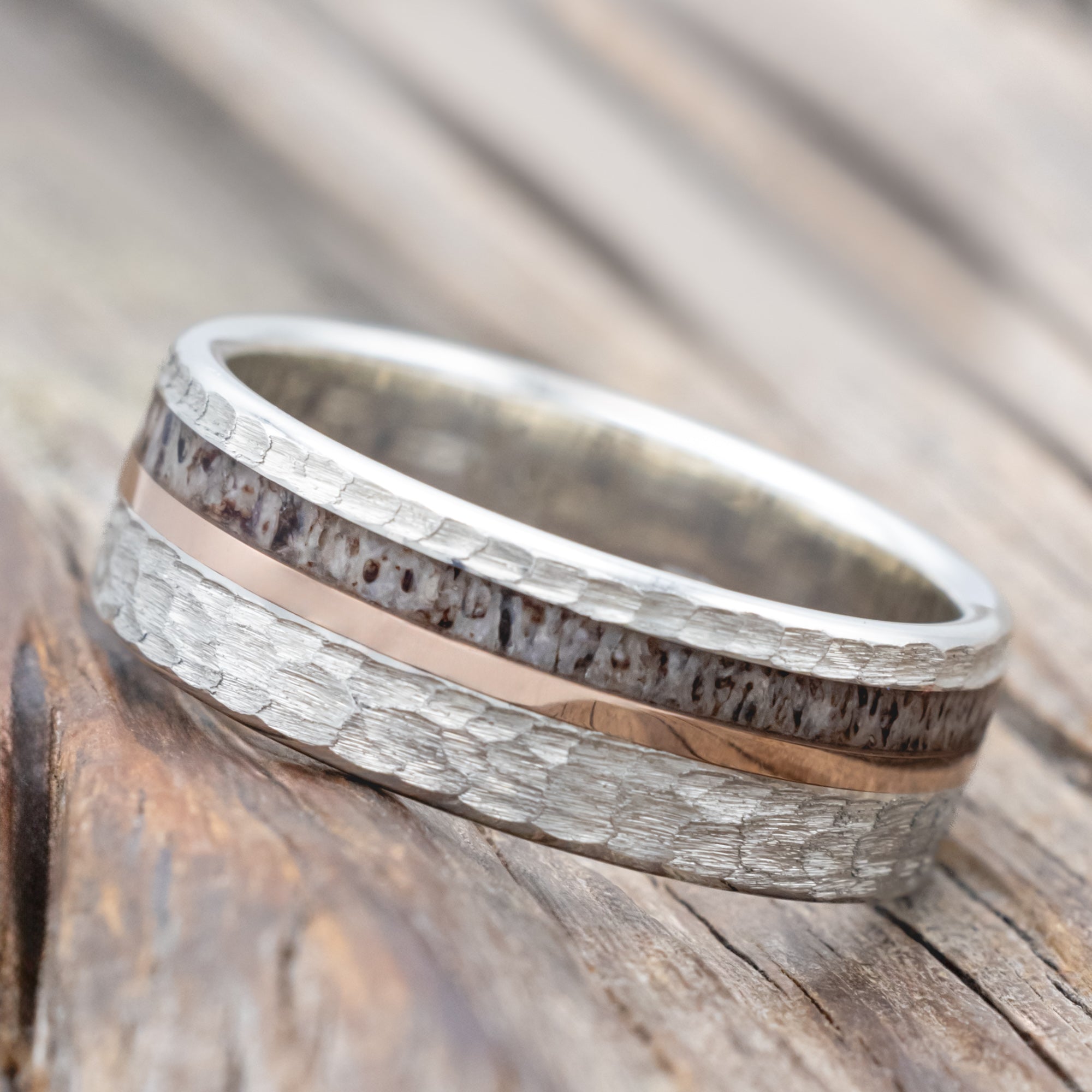 "Tanner" - Elk Antler & 14K Gold Inlay Wedding Band-Staghead Designs