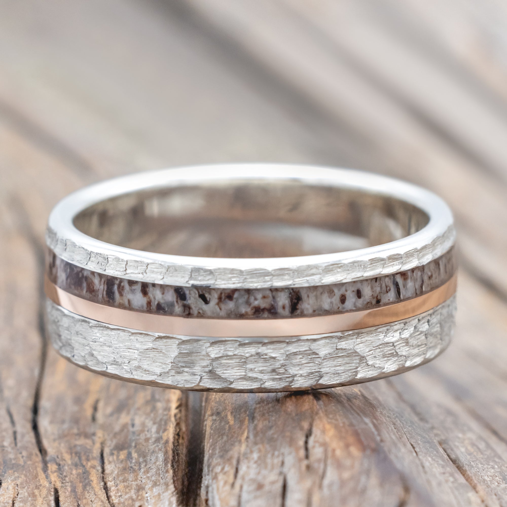 "Tanner" - Elk Antler & 14K Gold Inlay Wedding Band-Staghead Designs