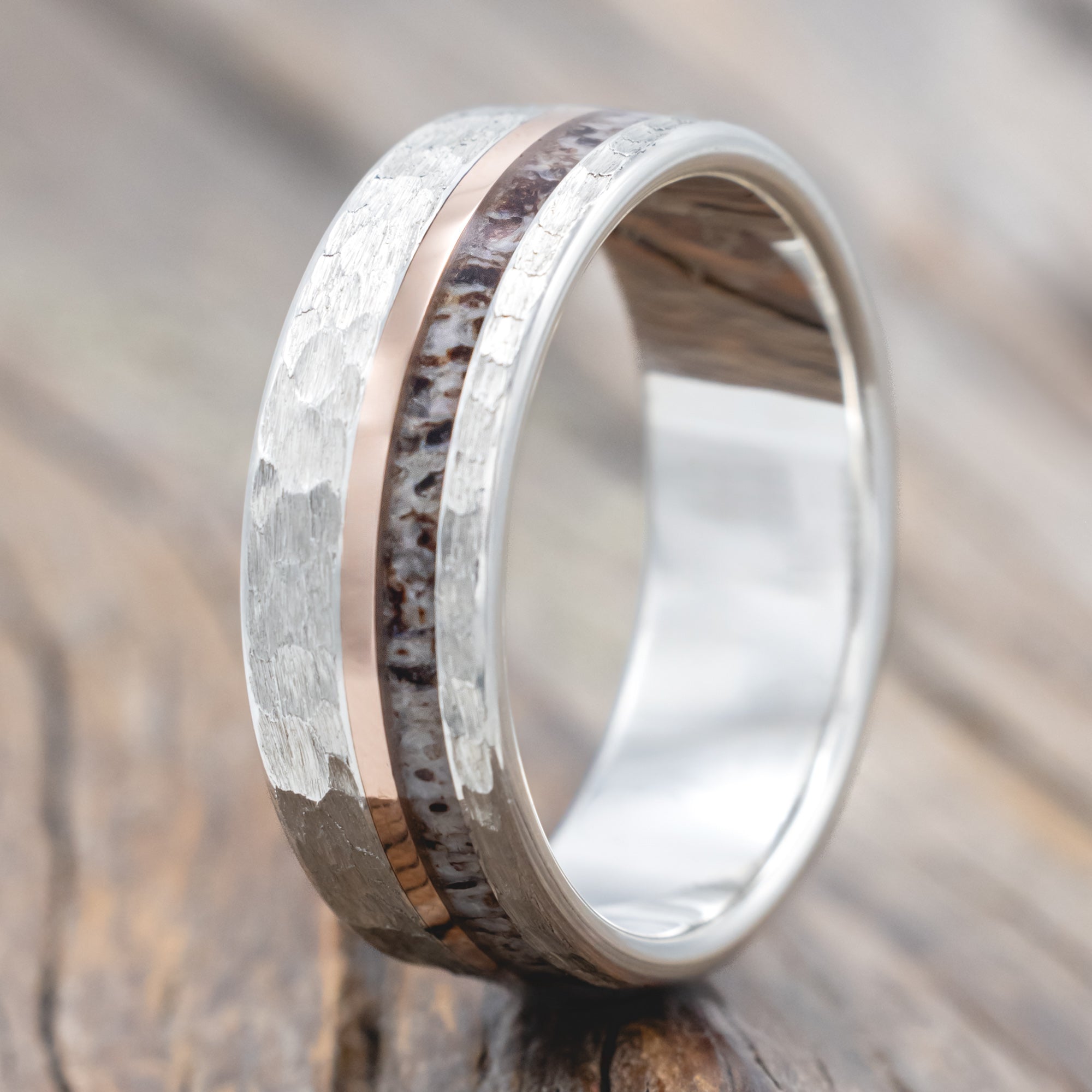 "Tanner" - Elk Antler & 14K Gold Inlay Wedding Band-Staghead Designs