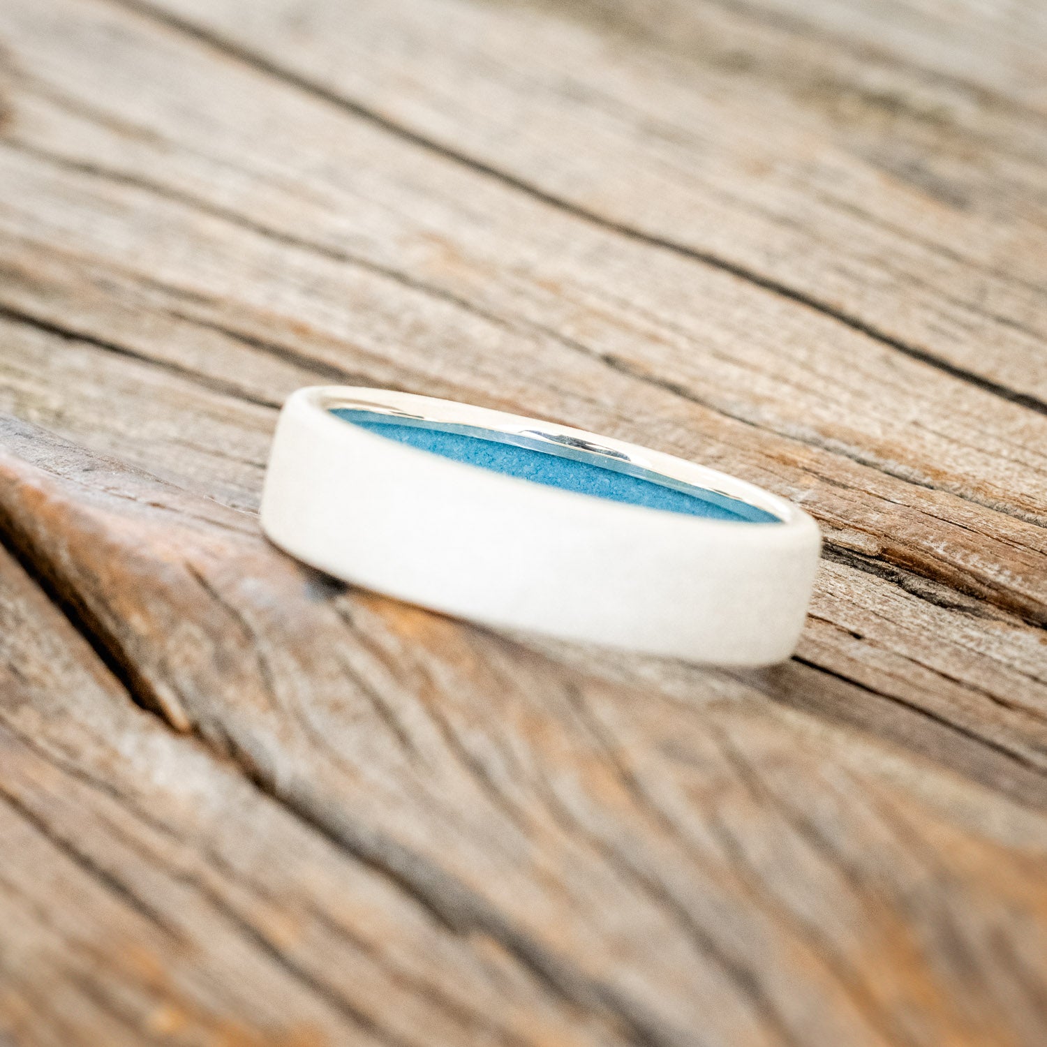 TURQUOISE LINED WEDDING BAND WITH A SANDBLASTED FINISH-11