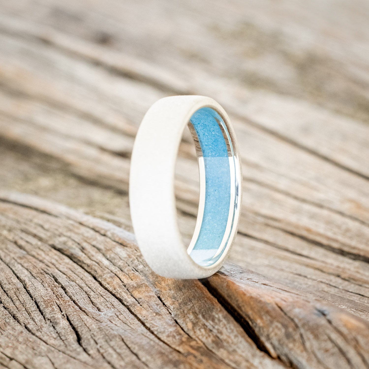 TURQUOISE LINED WEDDING BAND WITH A SANDBLASTED FINISH-10