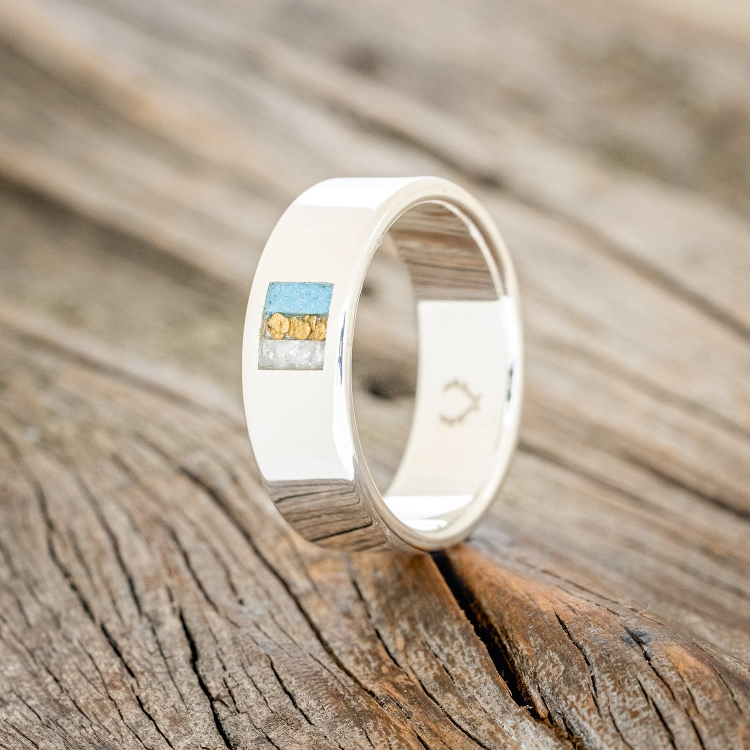 TURQUOISE, GOLD NUGGETS & DIAMOND DUST WEDDING BAND-4