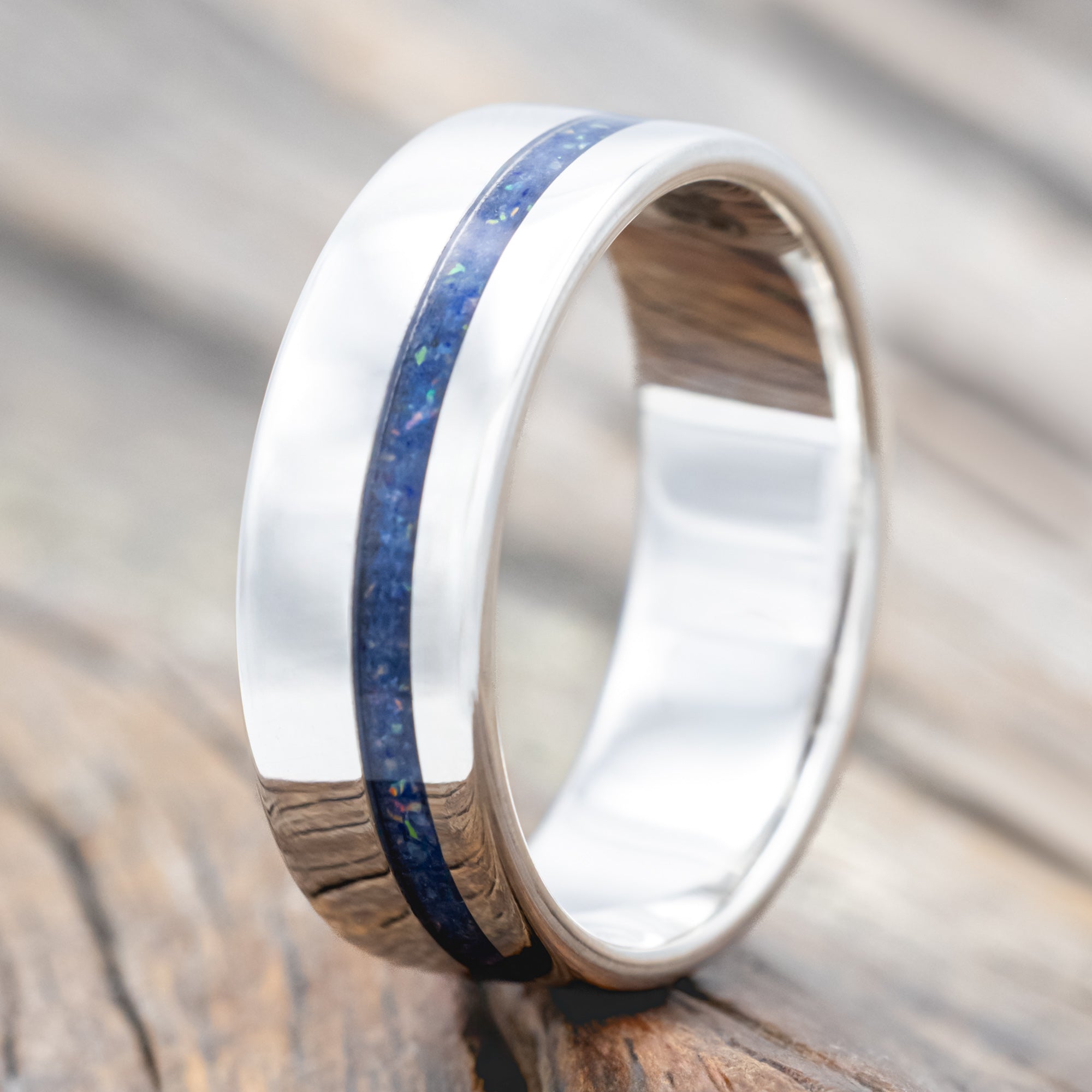 "VERTIGO" - MIXED LAPIS LAZULI & FIRE AND ICE OPAL WEDDING BAND-Staghead Designs