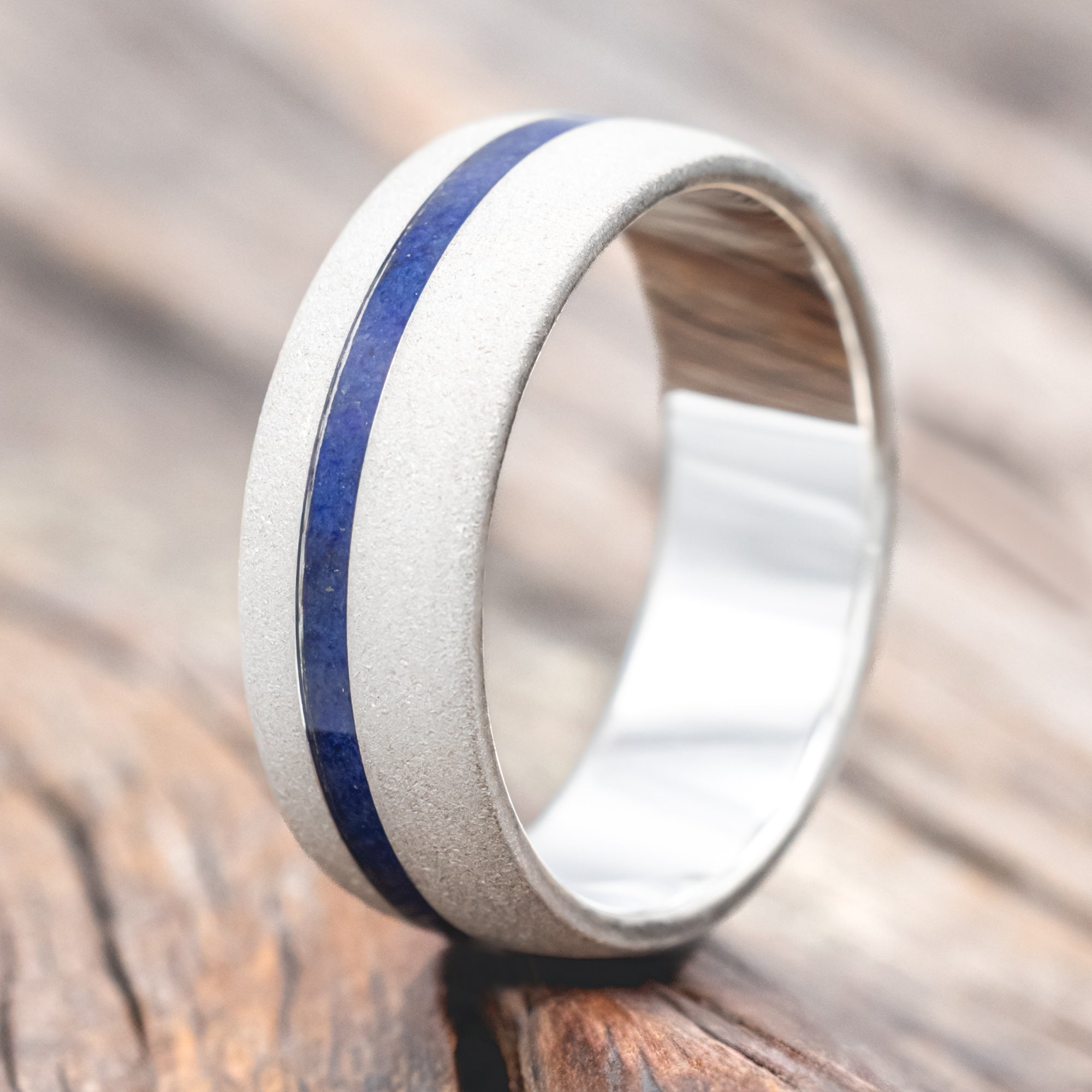 "VERTIGO" - DOMED LAPIS LAZULI WEDDING RING WITH A SANDBLASTED FINISH-Staghead Designs