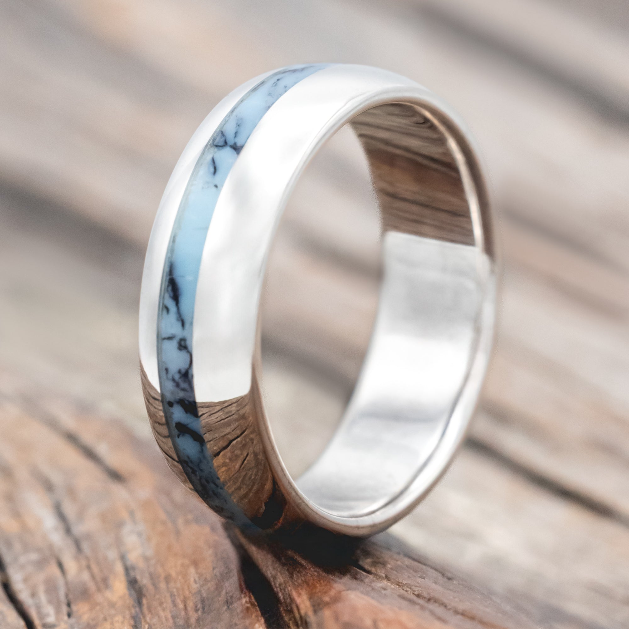 "VERTIGO" - DOMED TURQUOISE & BLACK MATRIX TRUSTONE WEDDING BAND-Staghead Designs