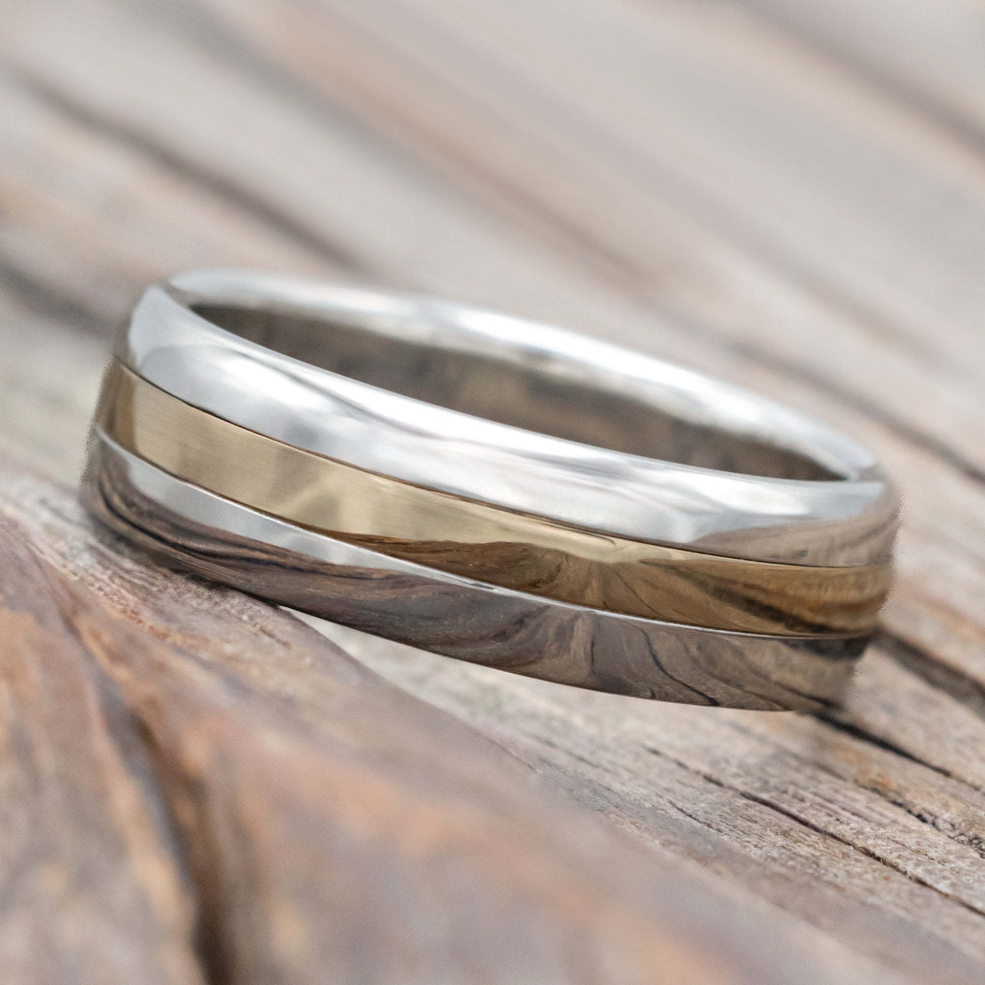 "VERTIGO" - 14K GOLD INLAY WEDDING RING-Staghead Designs