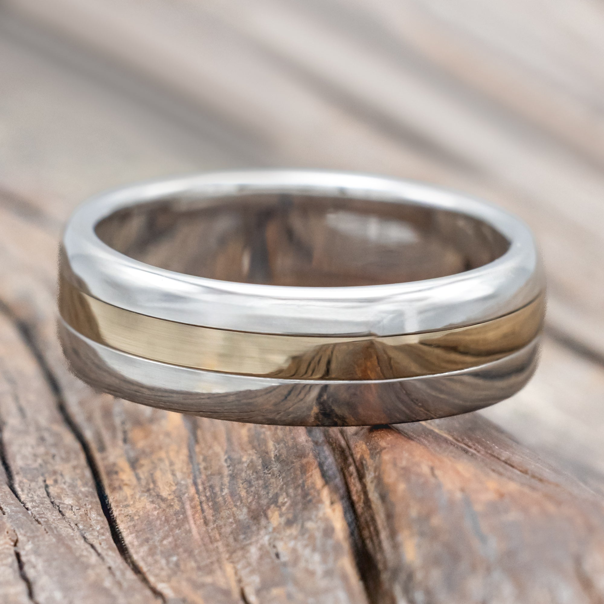 "VERTIGO" - 14K GOLD INLAY WEDDING RING-Staghead Designs