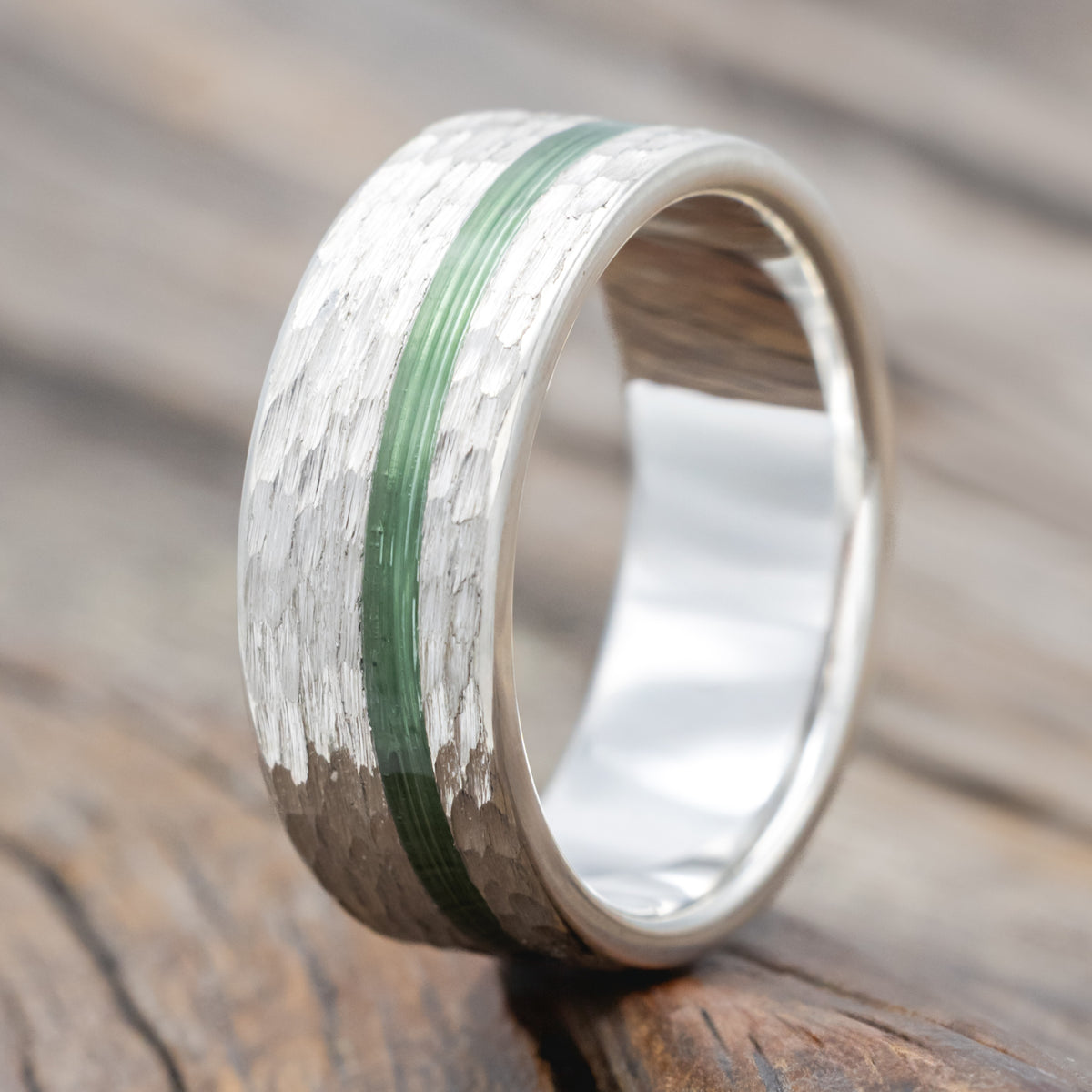 "Vertigo" - Hammered Wedding Band With Fishing Line Inlays-Staghead Designs
