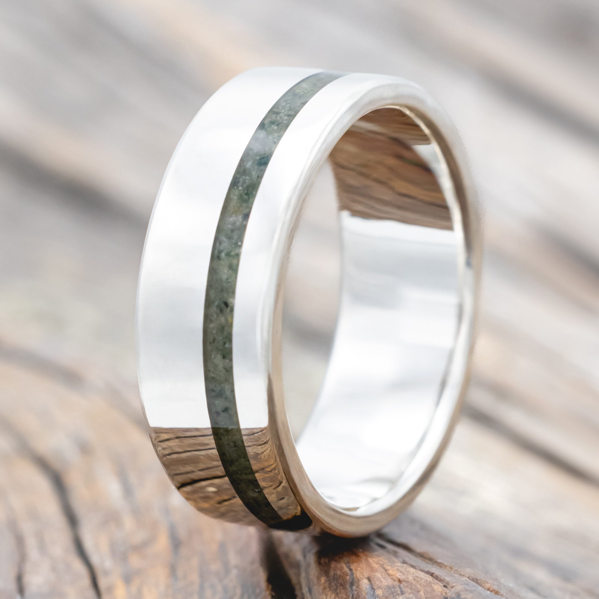 "VERTIGO" - MOSS AGATE WEDDING BAND-Staghead Designs