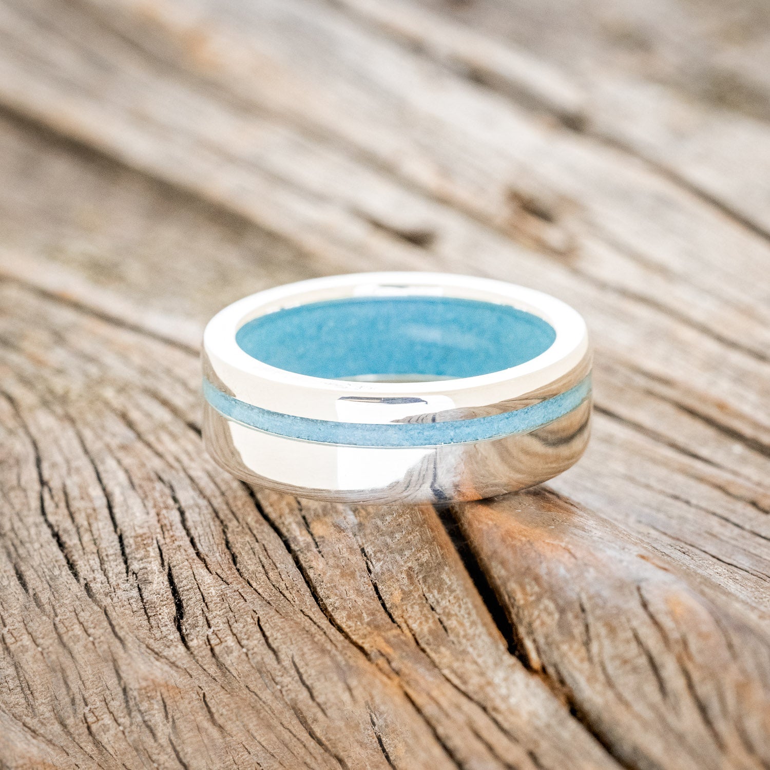 "VERTIGO" - TURQUOISE WEDDING RING FEATURING A TURQUOISE LINED BAND-31