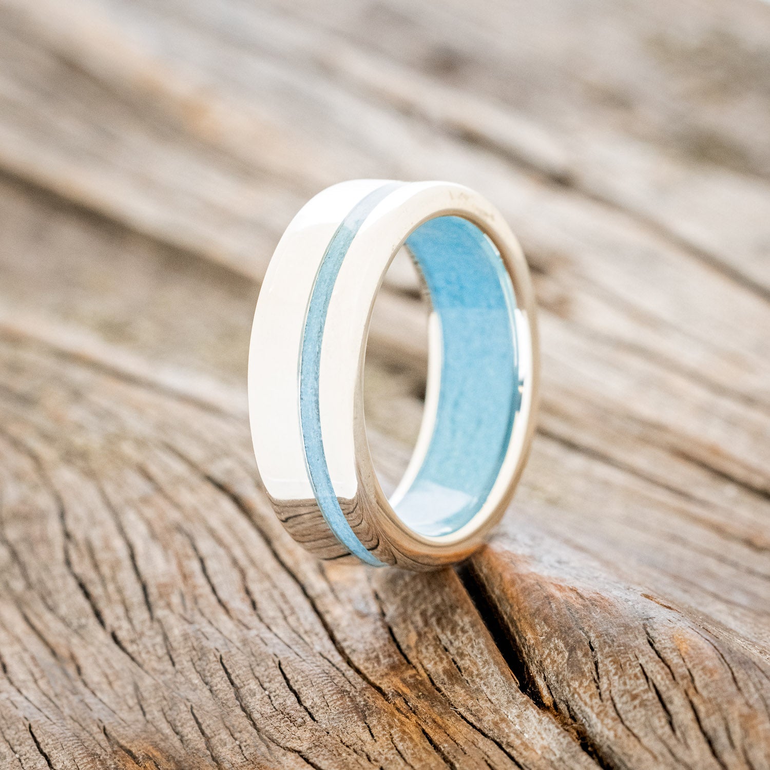 "VERTIGO" - TURQUOISE WEDDING RING FEATURING A TURQUOISE LINED BAND-29