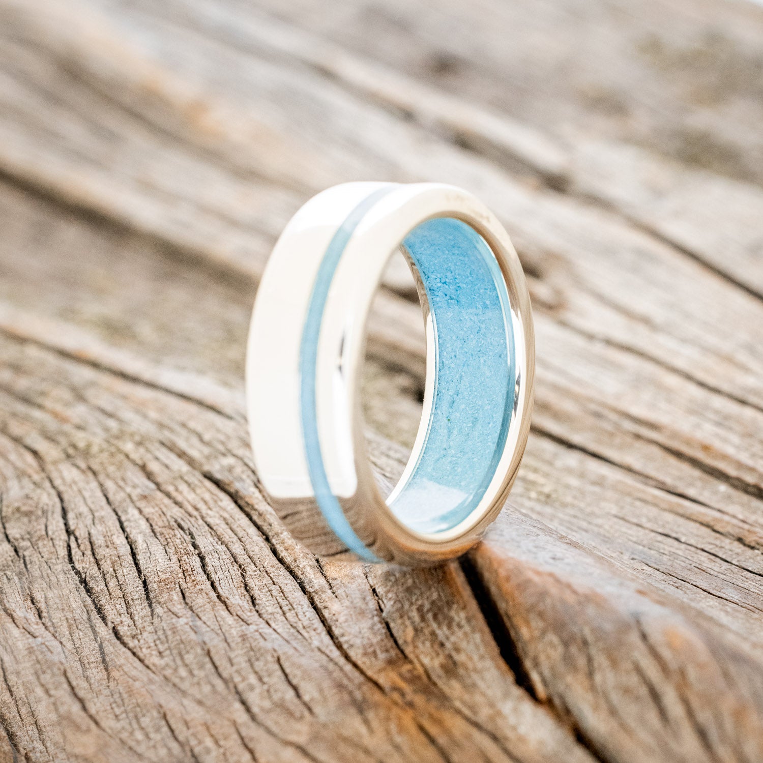 "VERTIGO" - TURQUOISE WEDDING RING FEATURING A TURQUOISE LINED BAND-32