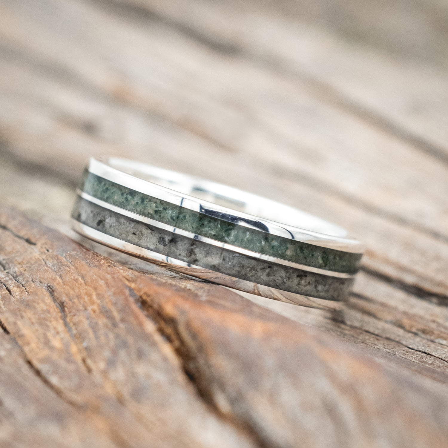 "DYAD" - MOSS AGATE & MOONSTONE WEDDING BAND-Staghead Designs