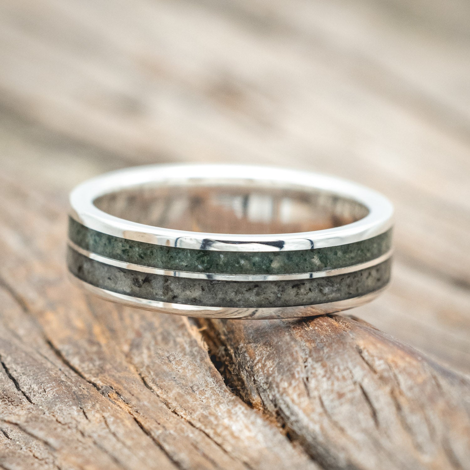 "DYAD" - MOSS AGATE & MOONSTONE WEDDING BAND-Staghead Designs