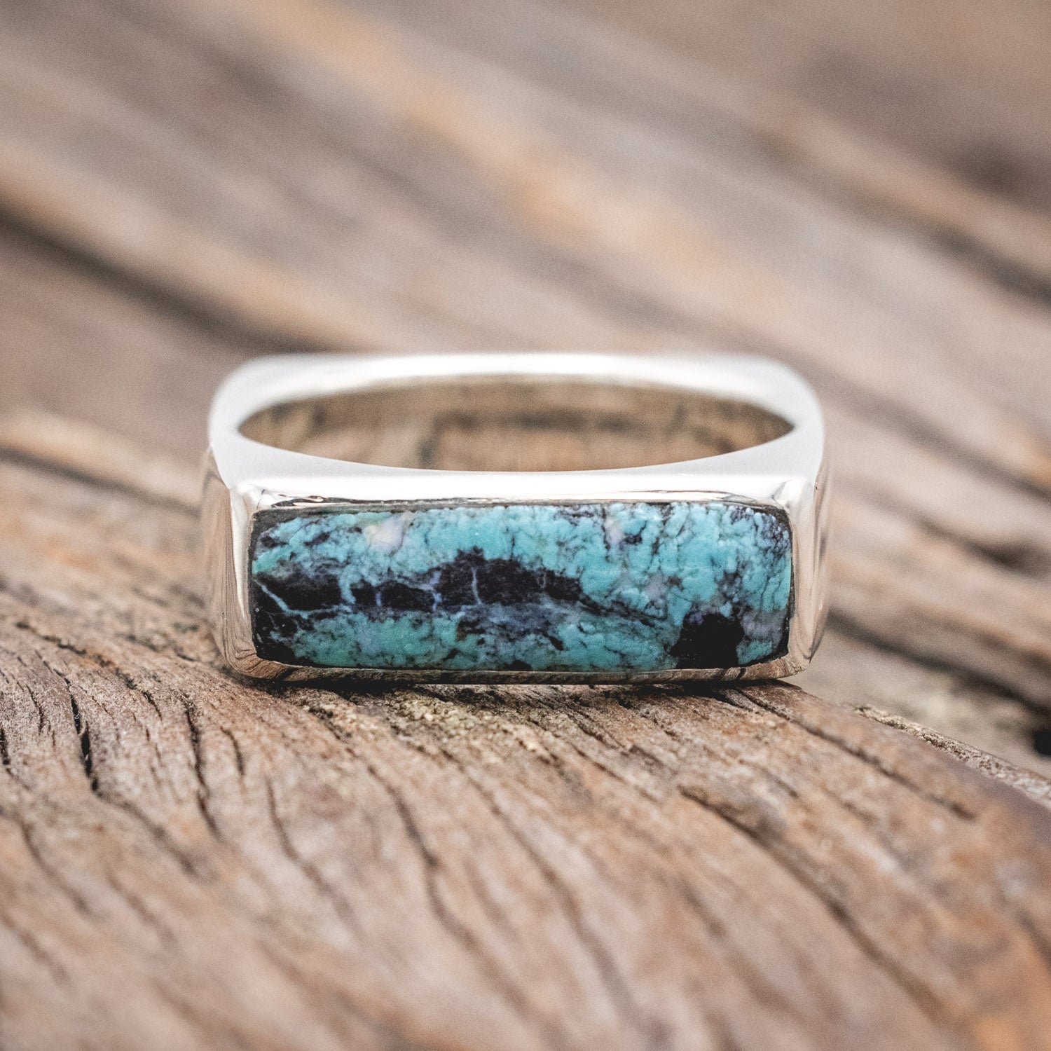 FLAT TOP TURQUOISE WEDDING RING-Staghead Designs