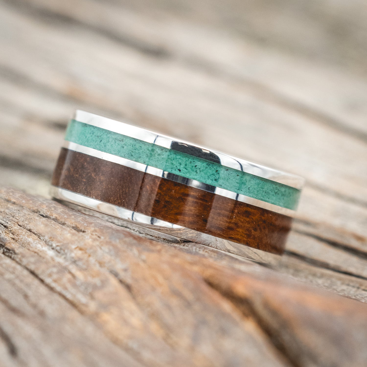 "RAPTOR" - MALACHITE & IRONWOOD WEDDING BAND-Staghead Designs
