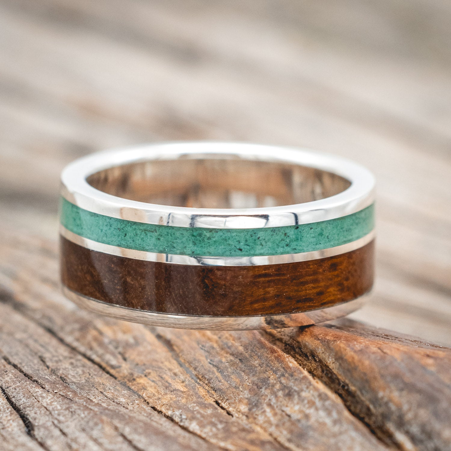 "RAPTOR" - MALACHITE & IRONWOOD WEDDING BAND-Staghead Designs