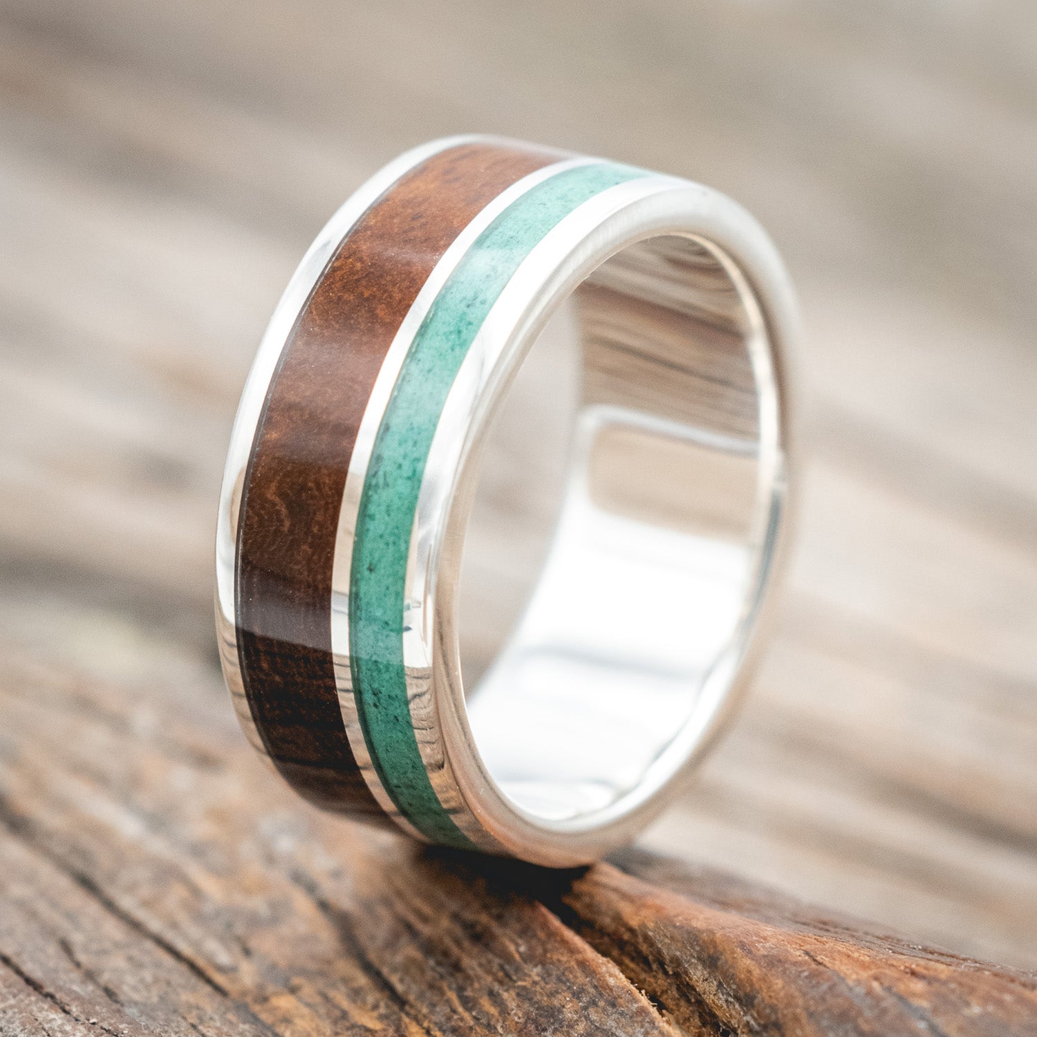 "RAPTOR" - MALACHITE & IRONWOOD WEDDING BAND-Staghead Designs