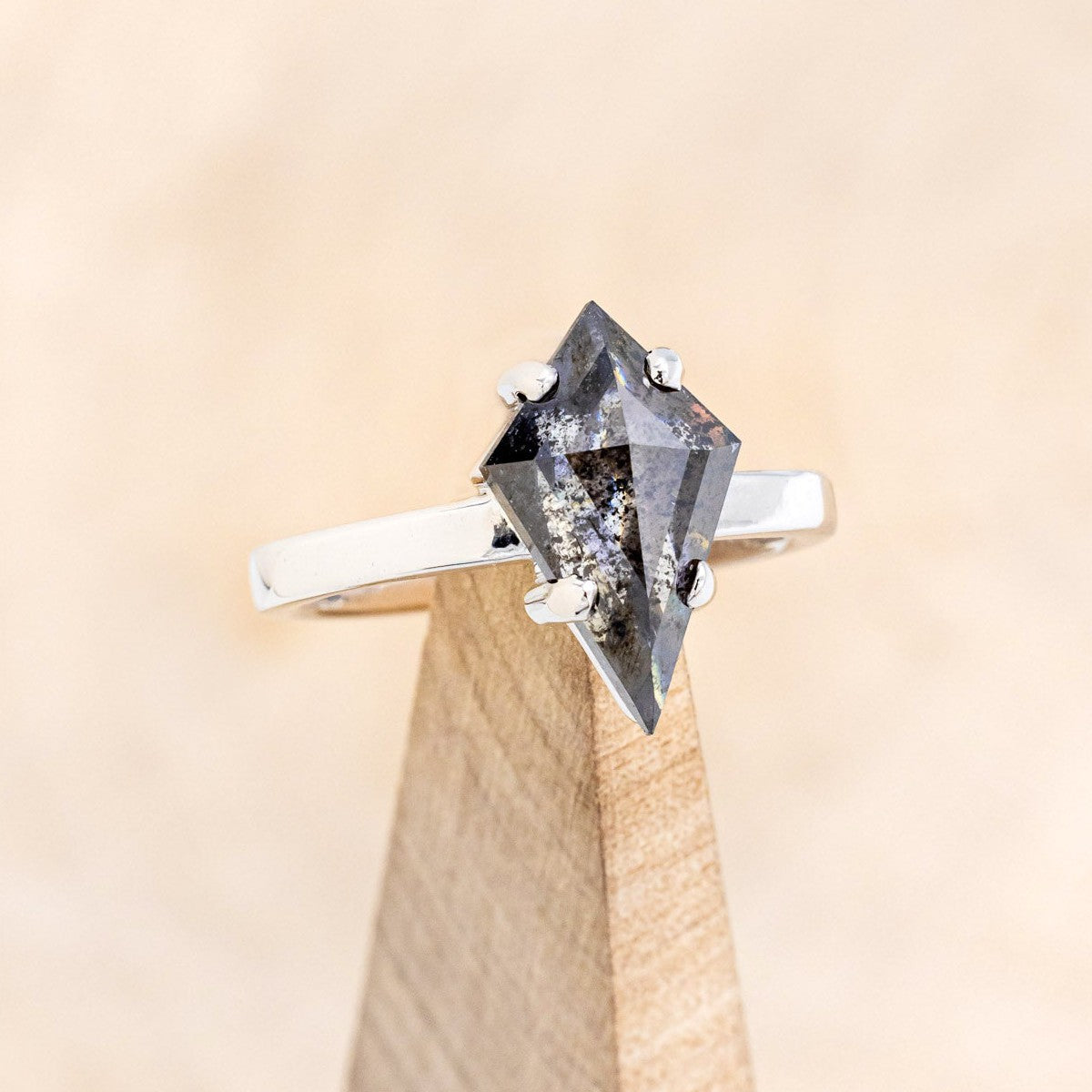 SOLITAIRE ENGAGEMENT RING - SHOWN W/ KITE CUT SALT & PEPPER DIAMOND - SELECT YOUR OWN STONE-1
