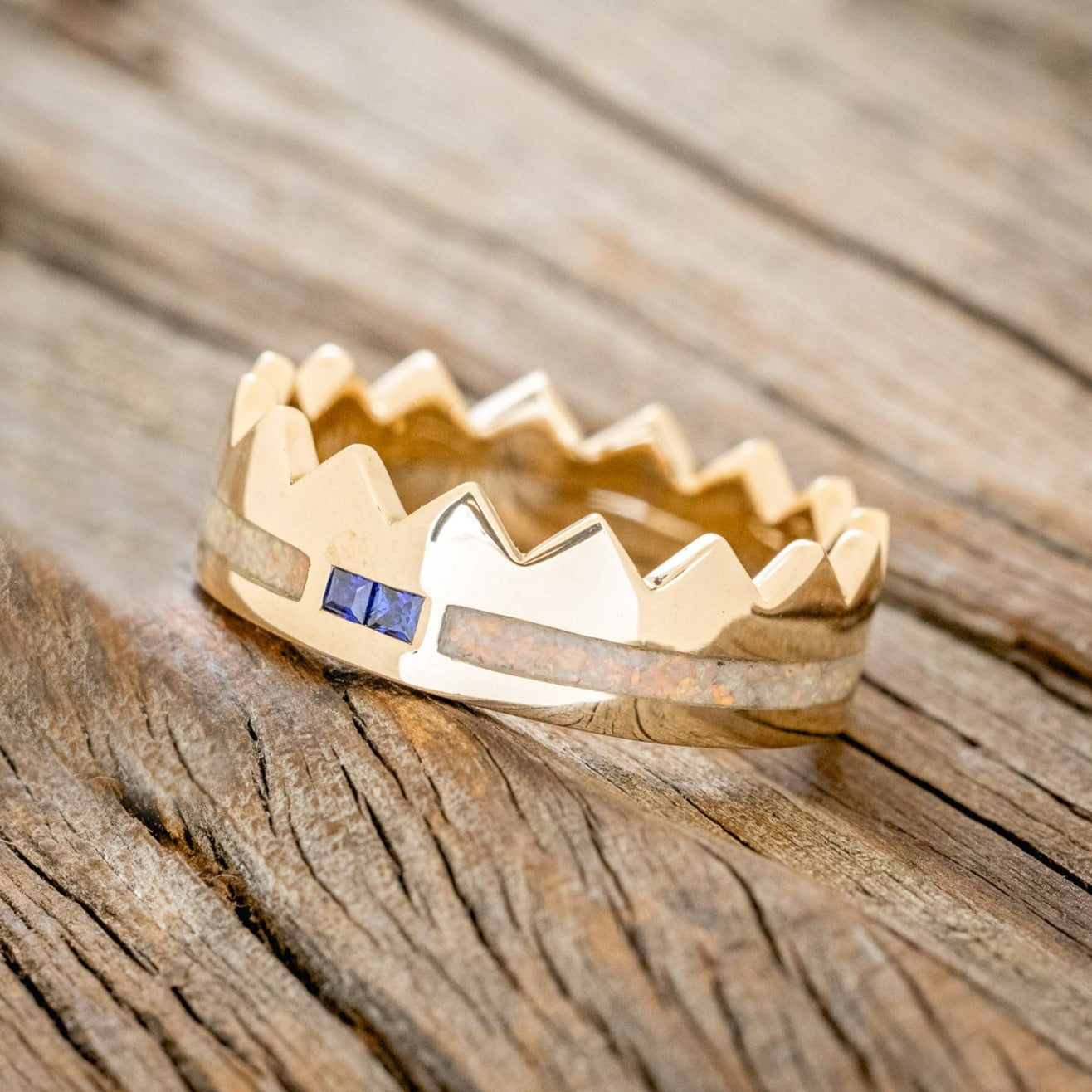"SOLOMON" - CROWN STYLE BAND WITH BLUE SAPPHIRE & FIRE & ICE OPAL INLAYS-1