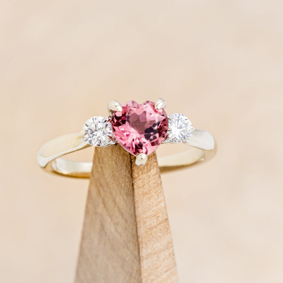 "SONNET" - HEART-SHAPED PINK TOURMALINE ENGAGEMENT RING WITH DIAMOND ACCENTS-1
