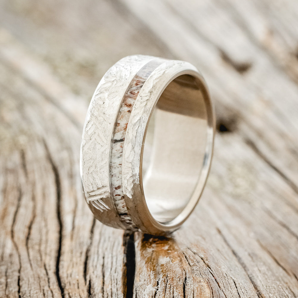"VERTIGO" - ANTLER INLAY WEDDING RING - READY TO SHIP-Staghead Designs