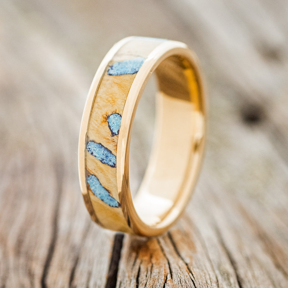 "RAINIER" - BUCKEYE BURL & TURQUOISE WEDDING BAND-4
