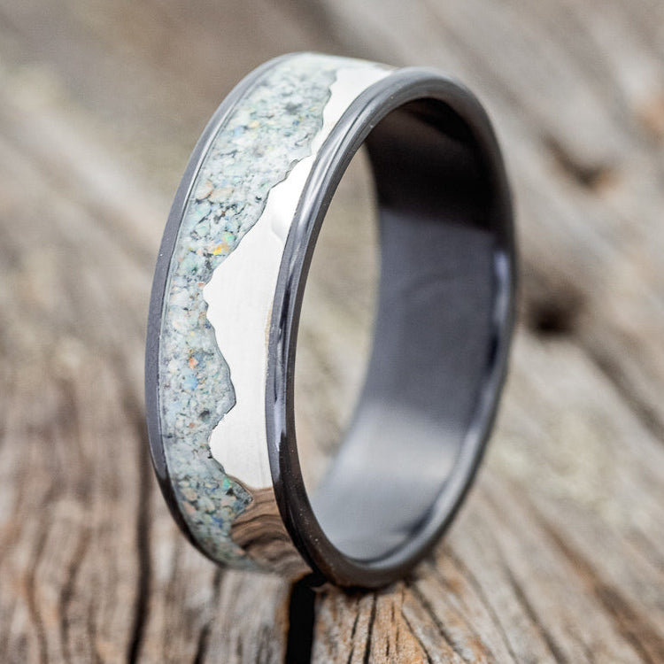 "Helios" - Fire & Ice Opal With Silver Mountain Range Wedding Ring-Staghead Designs