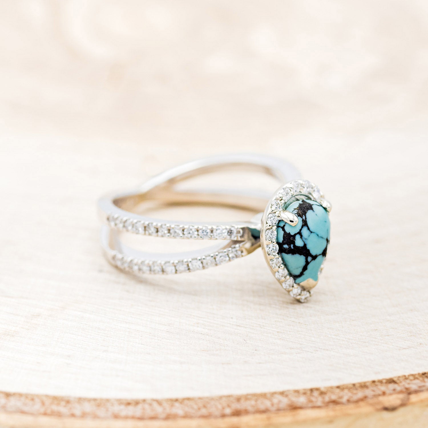 MATCHING SET OF "NALA" PEAR TURQUOISE ENGAGEMENT RINGS-4