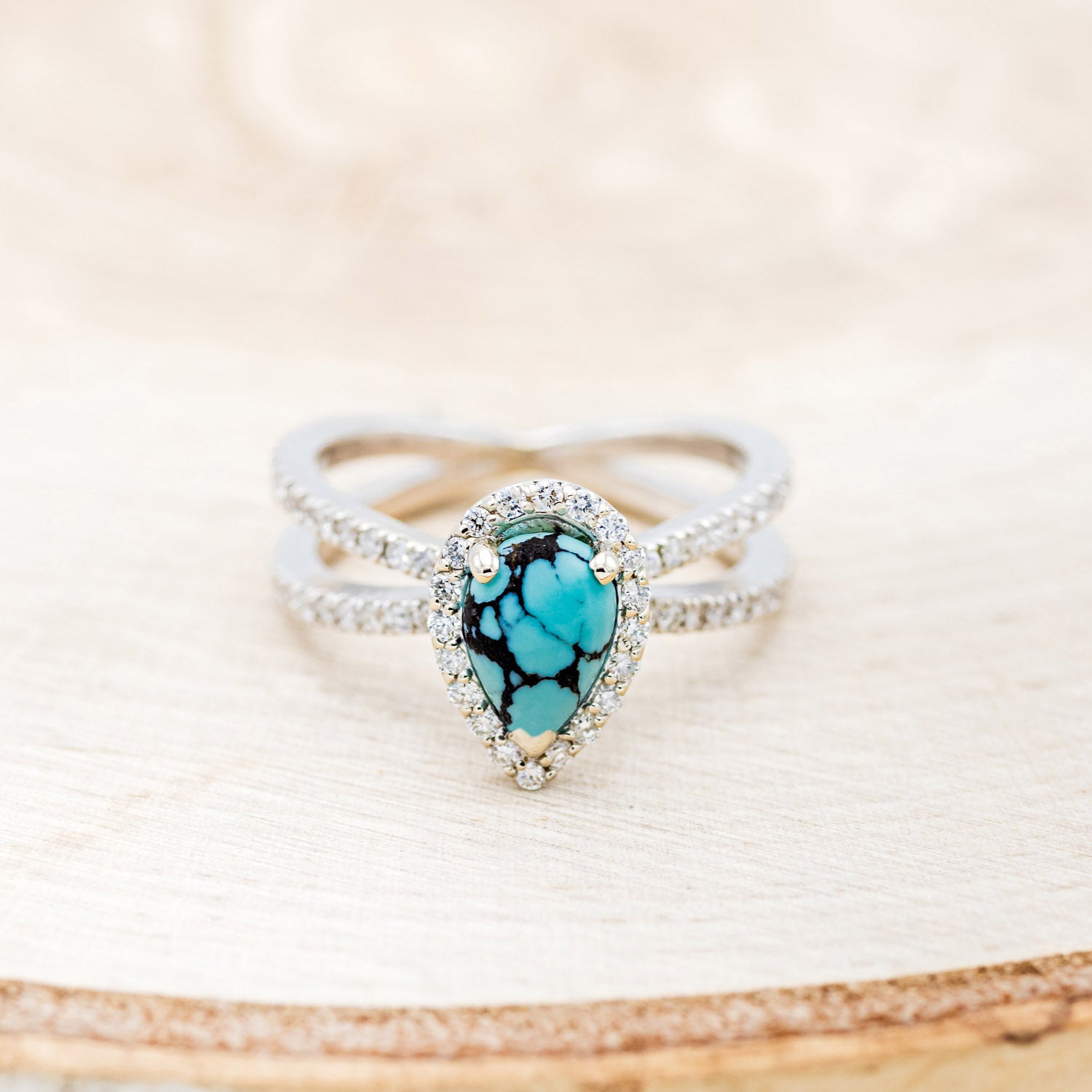 MATCHING SET OF "NALA" PEAR TURQUOISE ENGAGEMENT RINGS-6