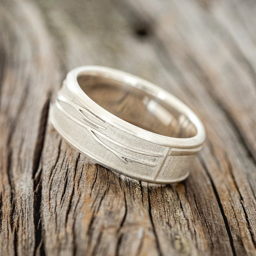 "Legacy" - Channel Embossed Branches Wedding Band - Silver (8MM) - Size 7