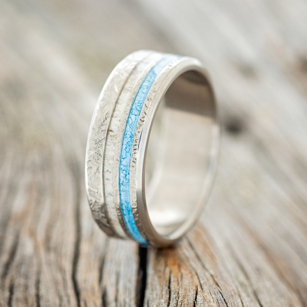"COSMO" - ANTLER & TURQUOISE WEDDING BAND - READY TO SHIP-Staghead Designs