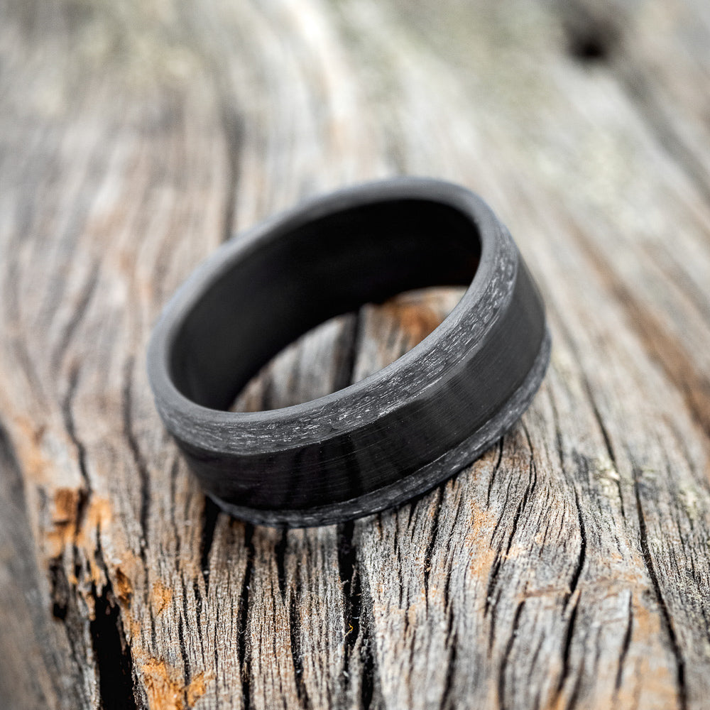 "SEDONA" - MATCHING SET OF BLACK ZIRCONIUM WEDDING RINGS WITH HAMMERED EDGES-Staghead Designs