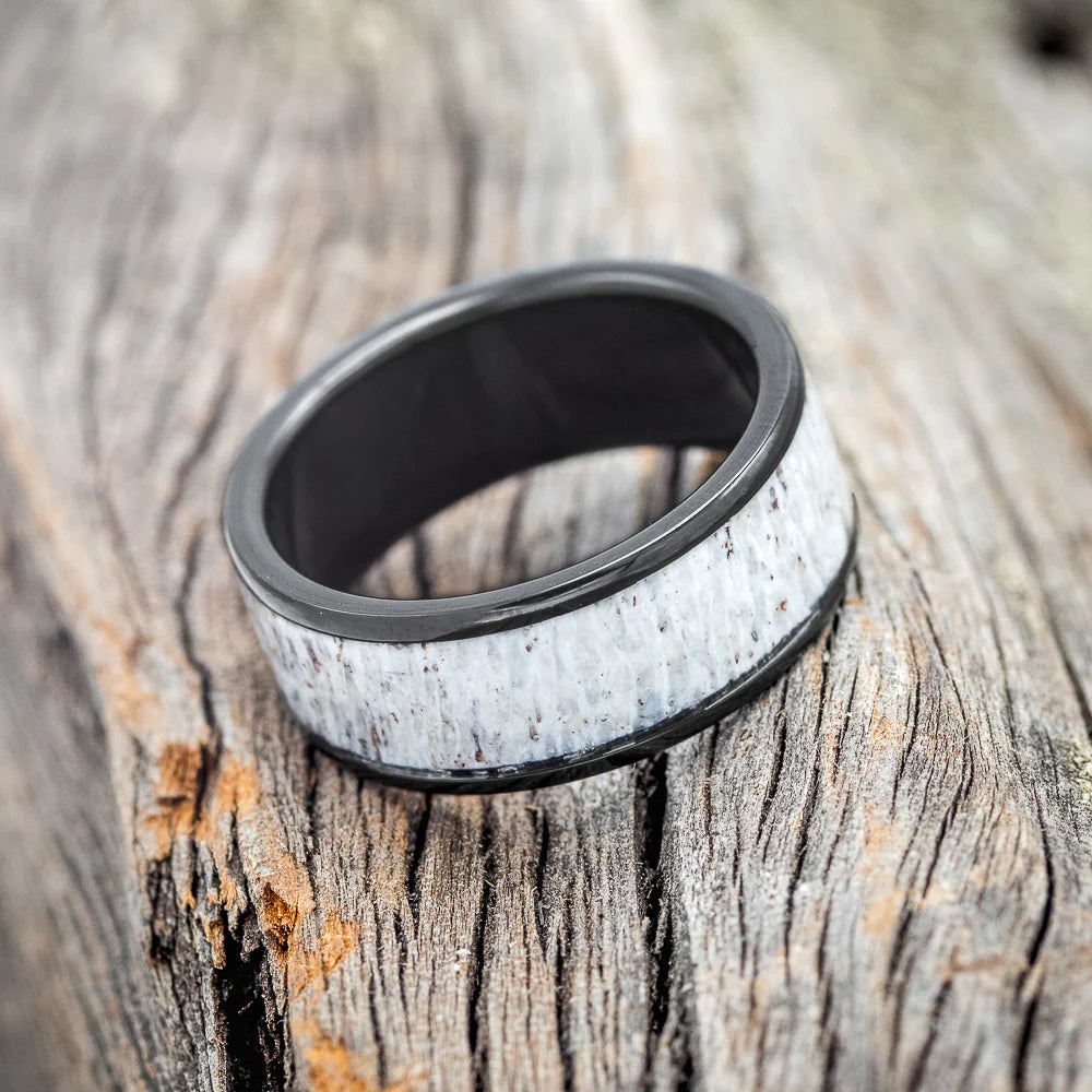 "Rainier" - Antler Wedding Band - Black Zirconium (8mm) - Size 12