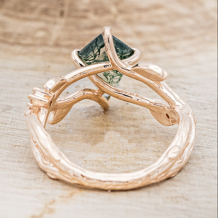 MATCHING SET OF "ARTEMIS ON THE VINE" MOSS AGATE & MEN'S "ARTEMIS" MOSS INLAY WEDDING RINGS-6