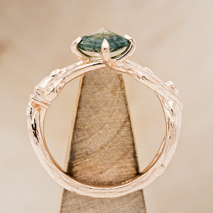 MATCHING SET OF "ARTEMIS ON THE VINE" MOSS AGATE & MEN'S "ARTEMIS" MOSS INLAY WEDDING RINGS-7