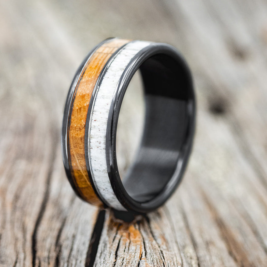 "DYAD" - TWO INLAY WEDDING BAND-Staghead Designs