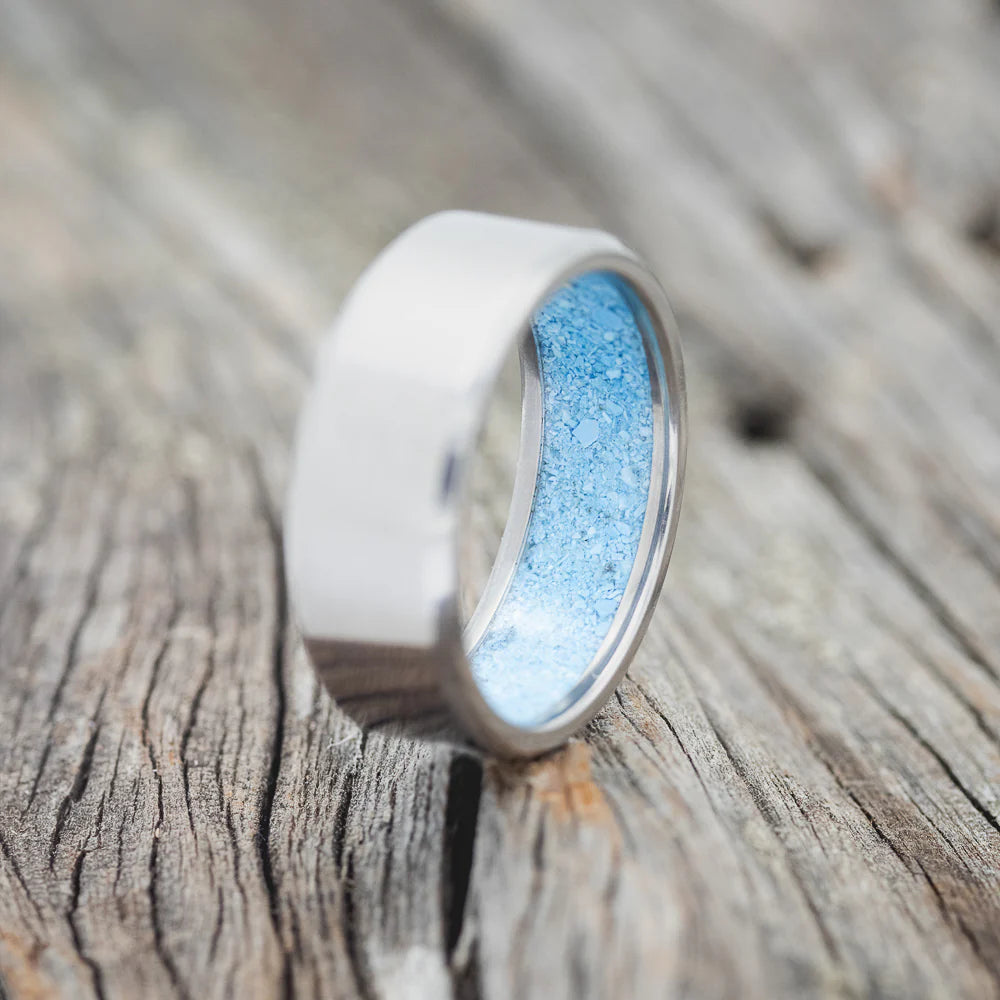 TURQUOISE LINED WEDDING BAND - TITANIUM - SIZE 9 1/2-Staghead Designs