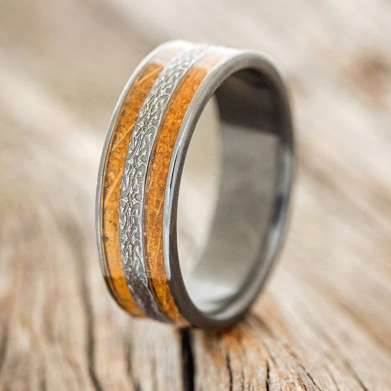 "Ryder" - Celtic Love Knot Engraved Whiskey Barrel Oak Wedding Ring - Black Zirconium (8mm) - Size 10-Staghead Designs