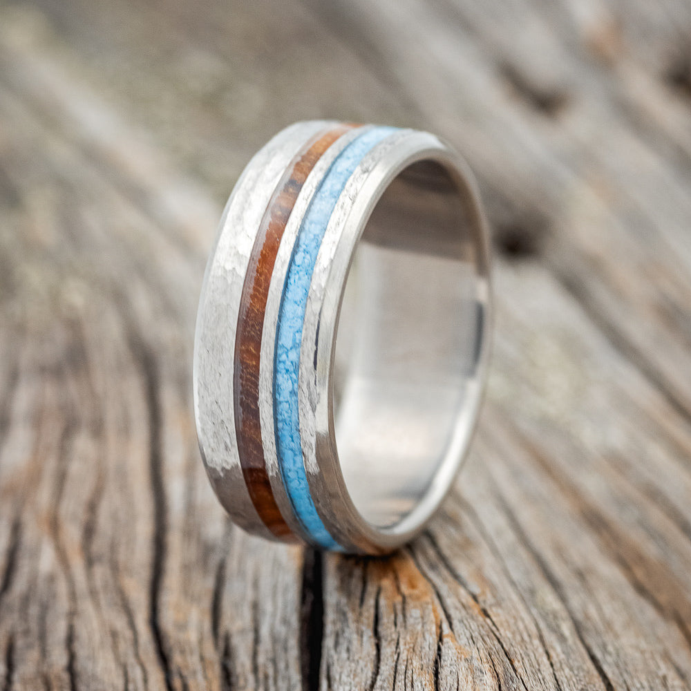 "COSMO" - IRONWOOD & TURQUOISE WEDDING BAND - READY TO SHIP-Staghead Designs