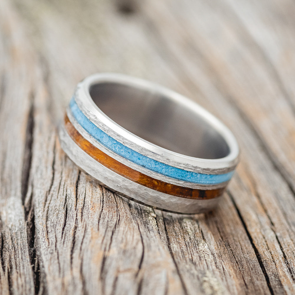 "COSMO" - IRONWOOD & TURQUOISE WEDDING BAND - READY TO SHIP-Staghead Designs