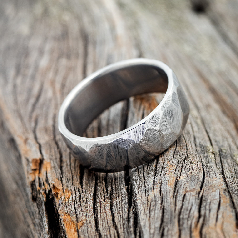 FACETED TITANIUM RING WITH TEXTURED FINISH - WEDDING BAND - SIZE 6-3