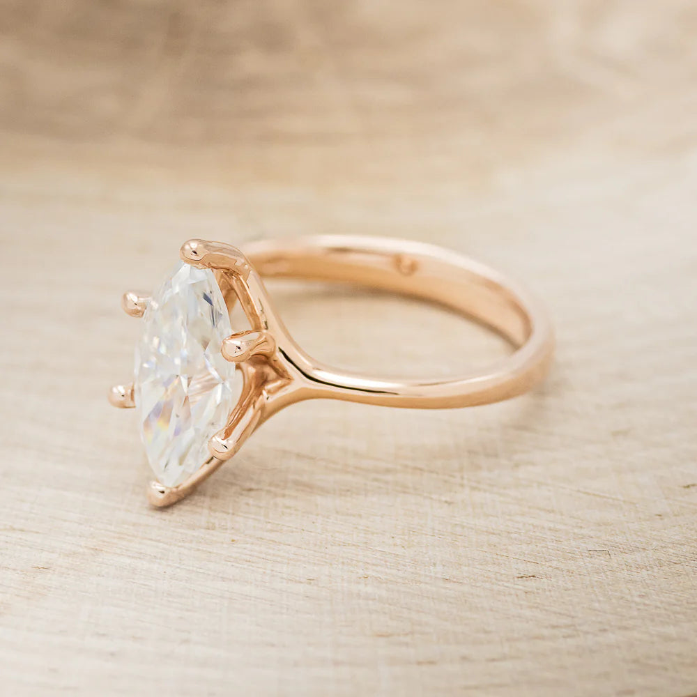 "TULIP" - 2CT MARQUISE MOISSANITE SOLITAIRE ENGAGEMENT RING - 14K ROSE GOLD - SIZE 6 3/4-Staghead Designs
