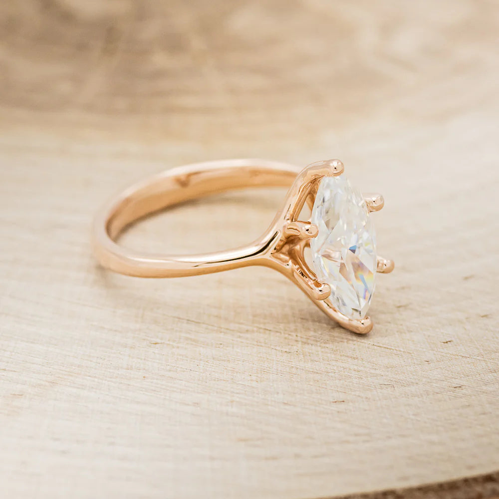 "TULIP" - 2CT MARQUISE MOISSANITE SOLITAIRE ENGAGEMENT RING - 14K ROSE GOLD - SIZE 6 3/4-Staghead Designs