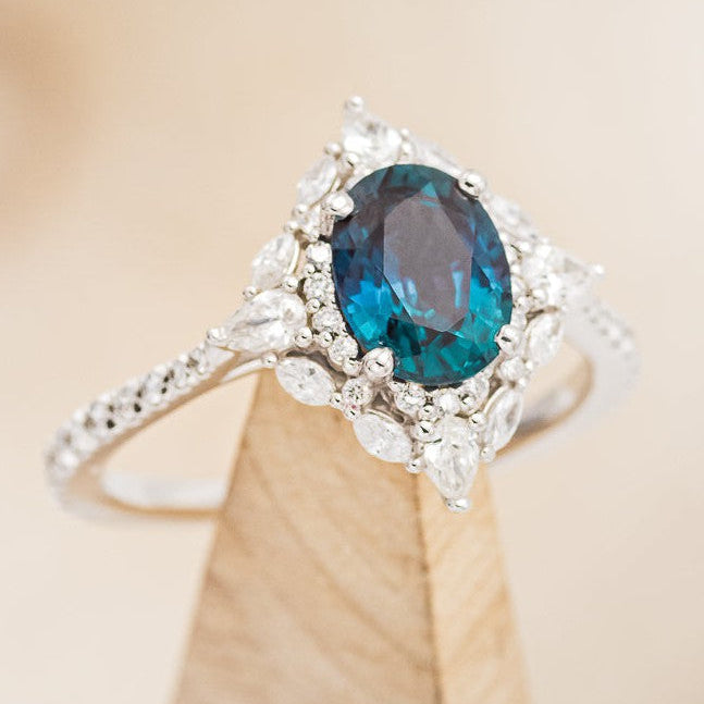 "NORTH STAR" - OVAL ENGAGEMENT RING WITH DIAMOND HALO & ACCENTS-8