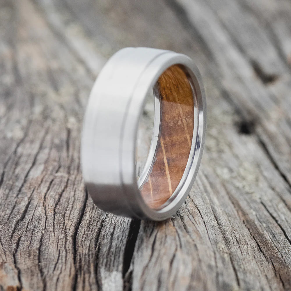 "Sedona" - Whiskey Barrel Lined Wedding Ring - Titanium (6mm) - Size 9 1/2